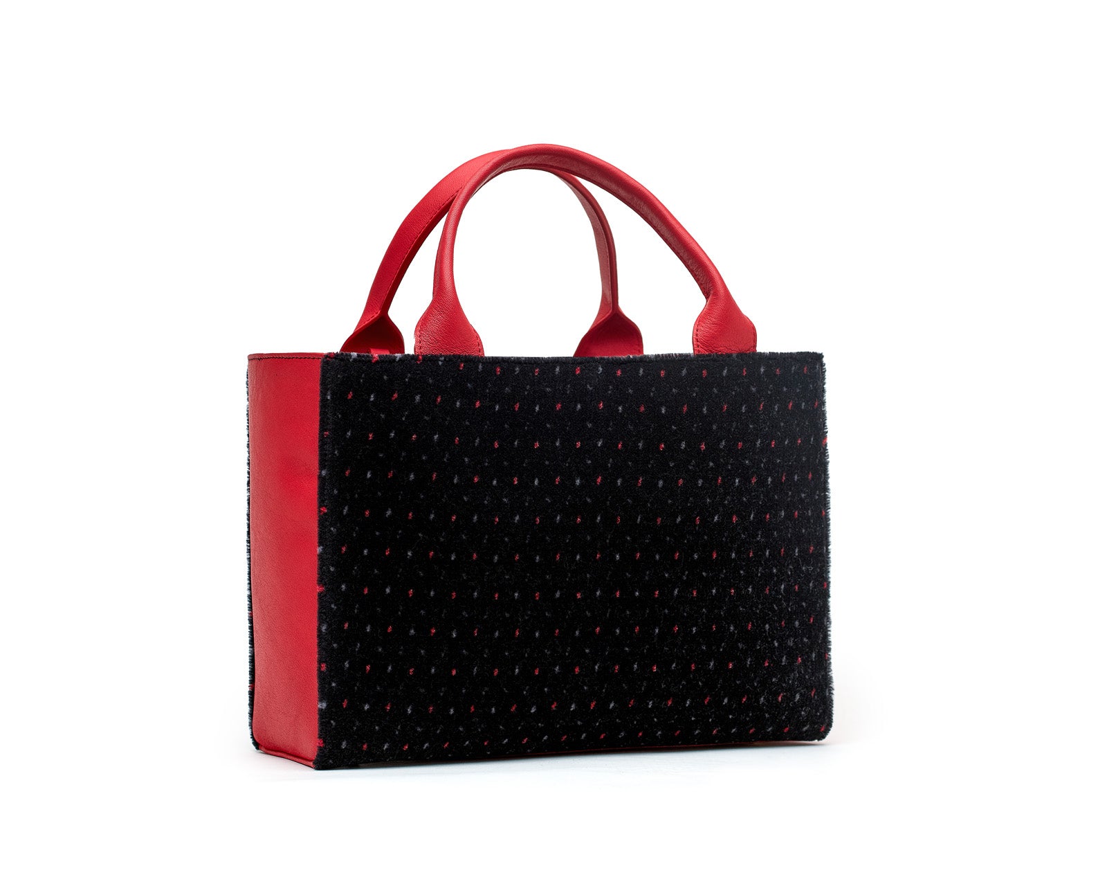 Small SLP Cabas / Leather and wool velvet handbag