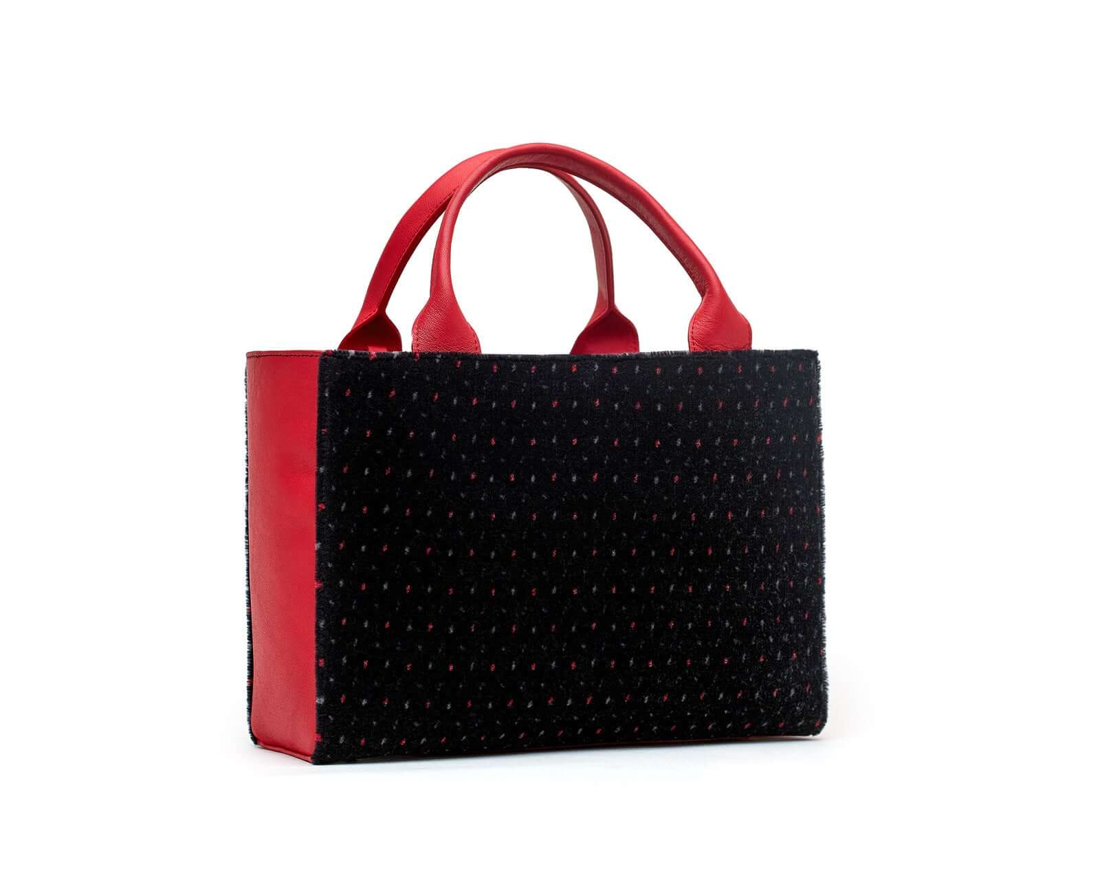 sac Petit Cabas SLP en cuir et velours de laine, idéal pour le quotidien avec un design robuste.