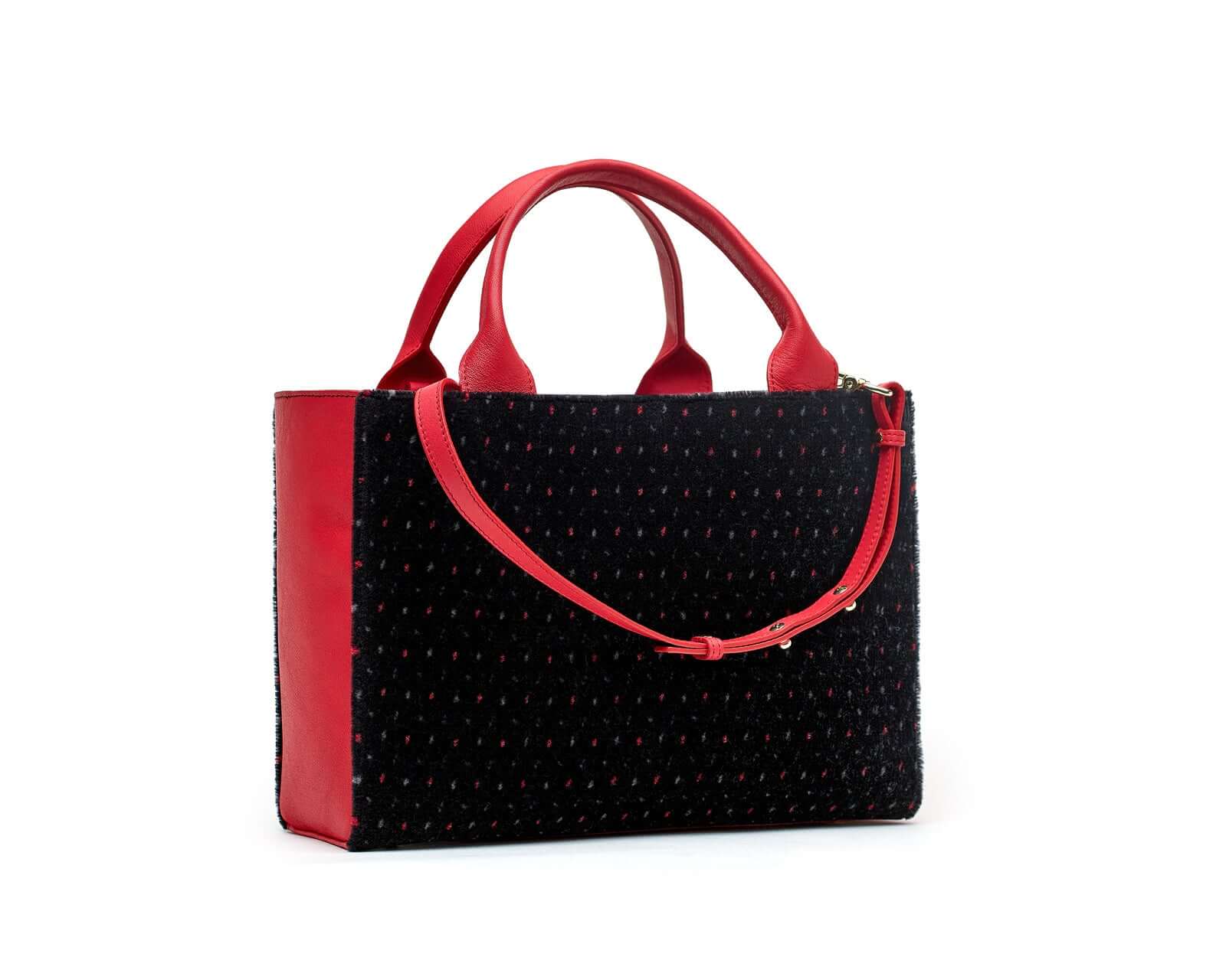 Petit Cabas SLP / Sac à main cuir et velours de laine