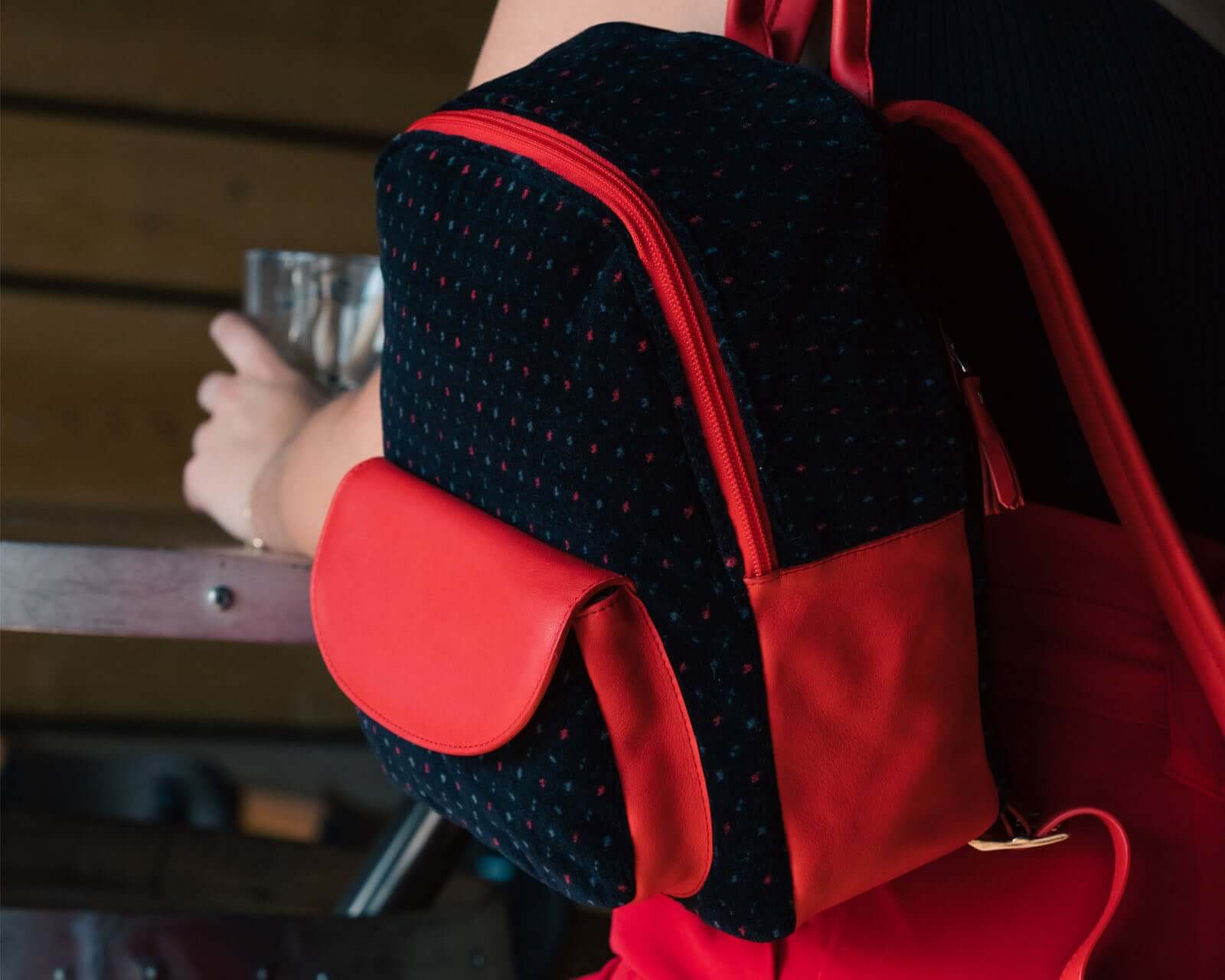 SLP | SAKADO - Sac à dos cuir et velours de laine