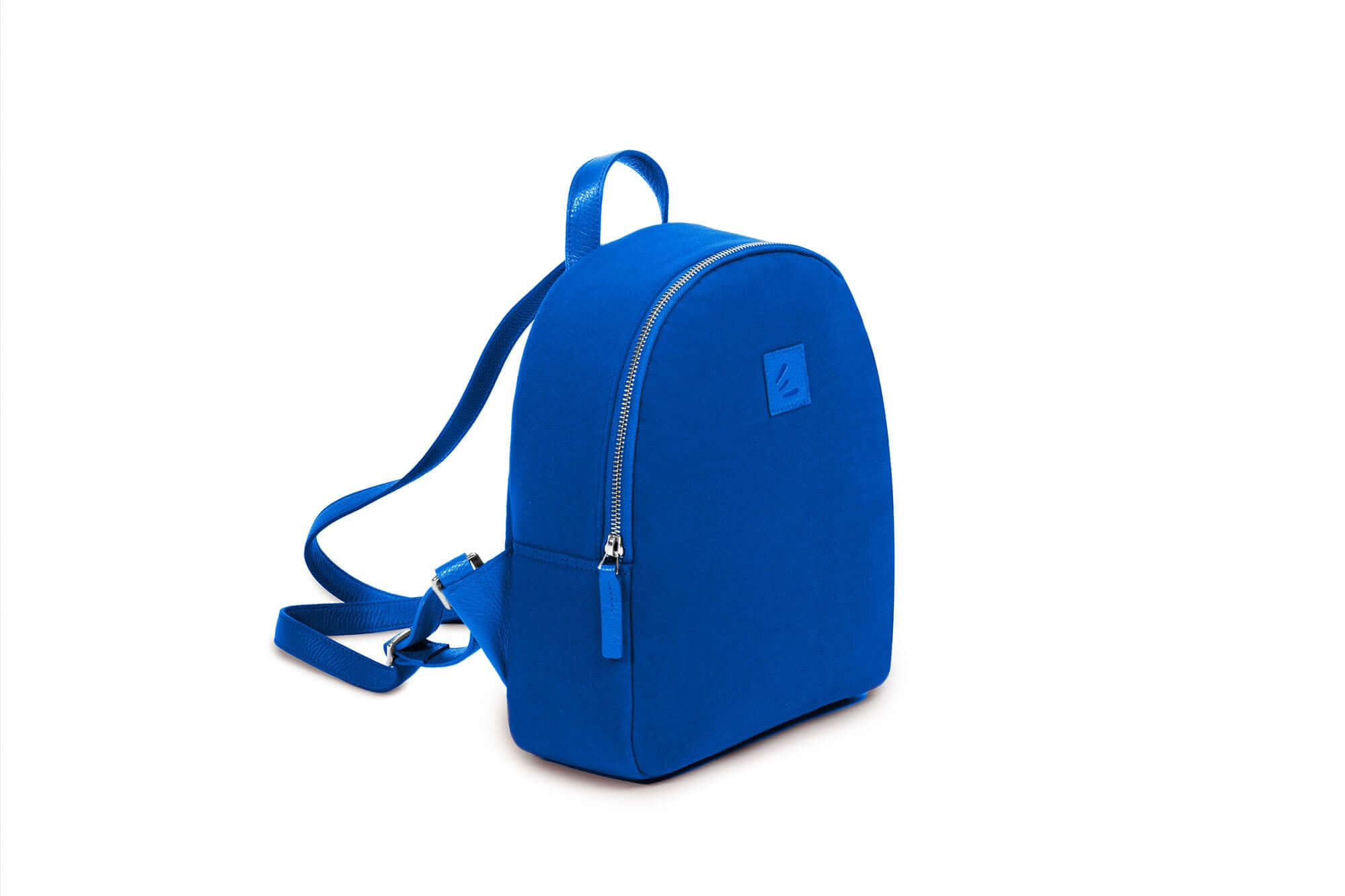 Sac à dos SLP bleu vif avec fermeture éclair et bandoulière, idéal pour une journée complète.